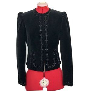 J PETERMAN Black Velour Beaded Trim Evening Jacket